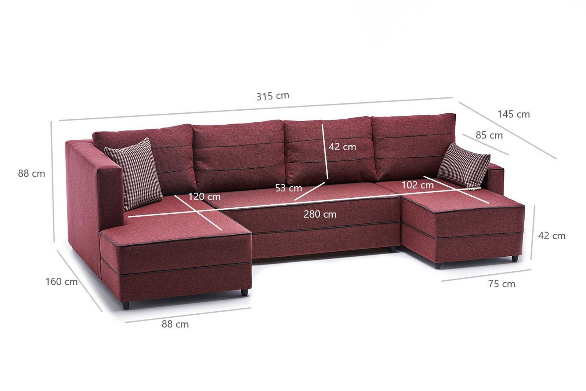 Highbank Sovesofa m. Divan 4-seters 200x150 - Rød - Møbler - Sofaer - Sovesofaer