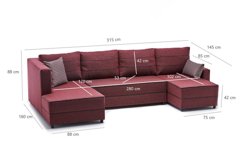 Highbank Sovesofa m. Divan 4-seters 200x150 - Rød - Møbler - Sofaer - Sovesofaer