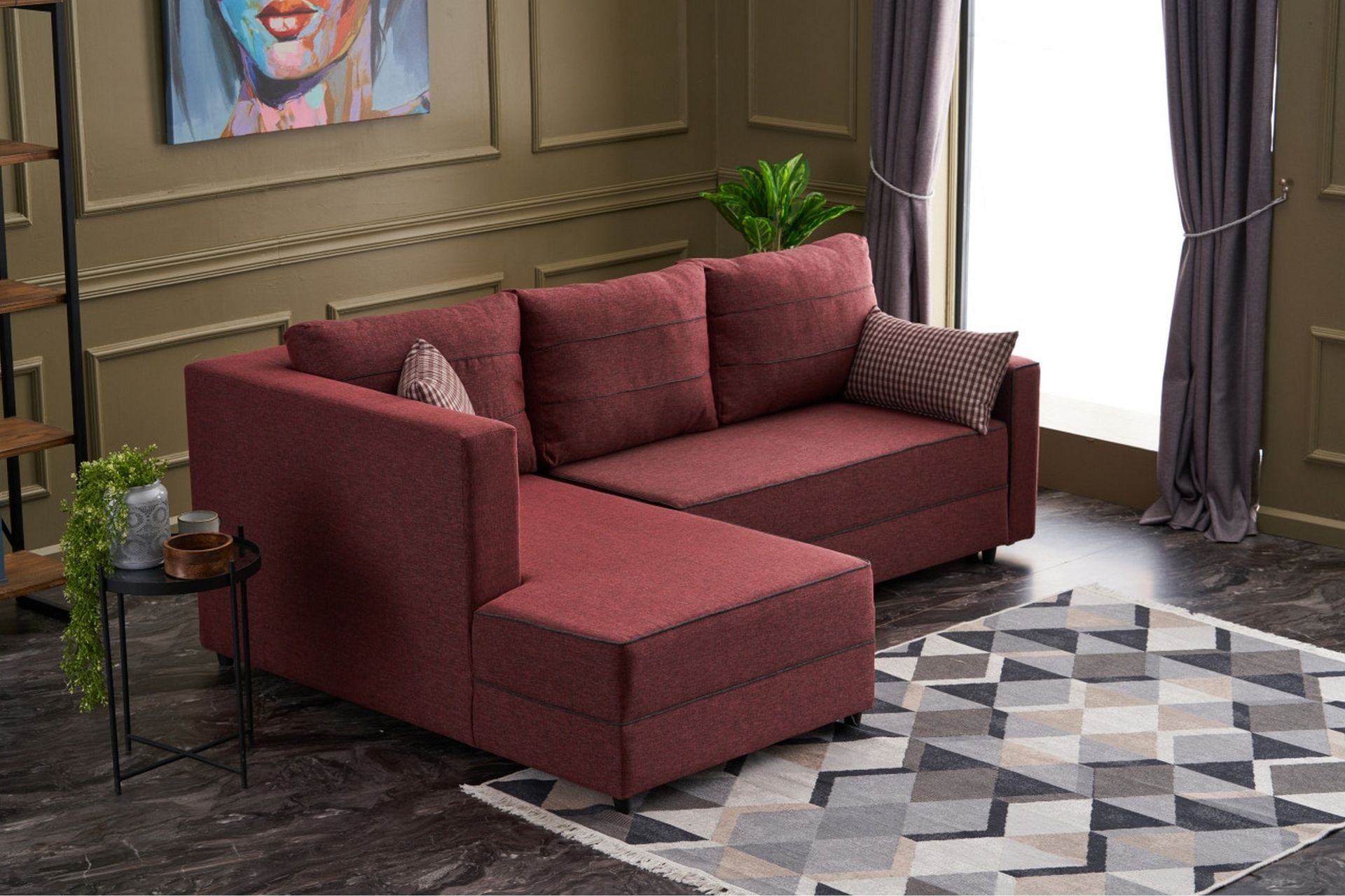 Highbank Sovesofa m. Divan 4-seters 200x150 - Rød - Møbler - Sofaer - Sovesofaer