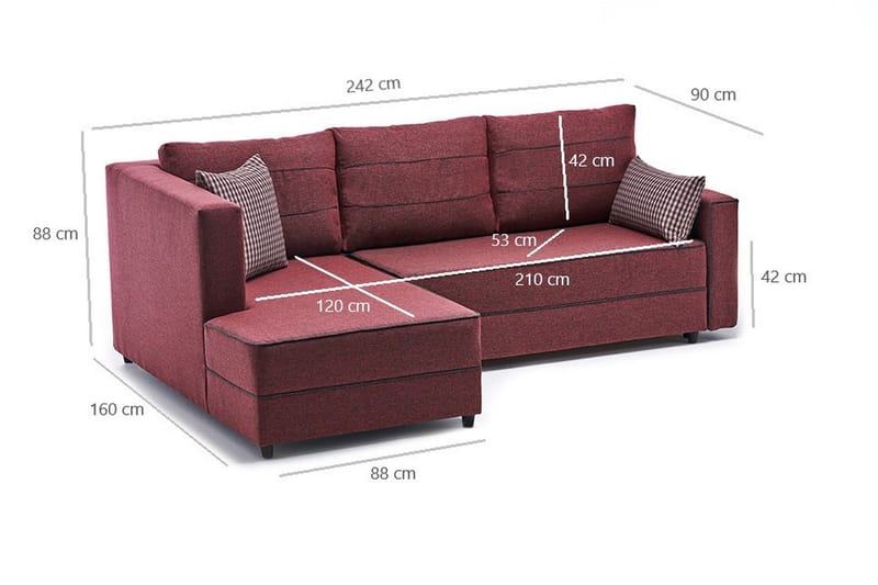 Highbank Sovesofa m. Divan 4-seters 200x150 - Rød - Sovesofaer - Sovesofa divan