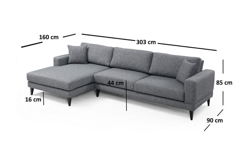 Hilari Sovesofa med Divan Venstre - Grå - Møbler - Sofaer - Sovesofaer