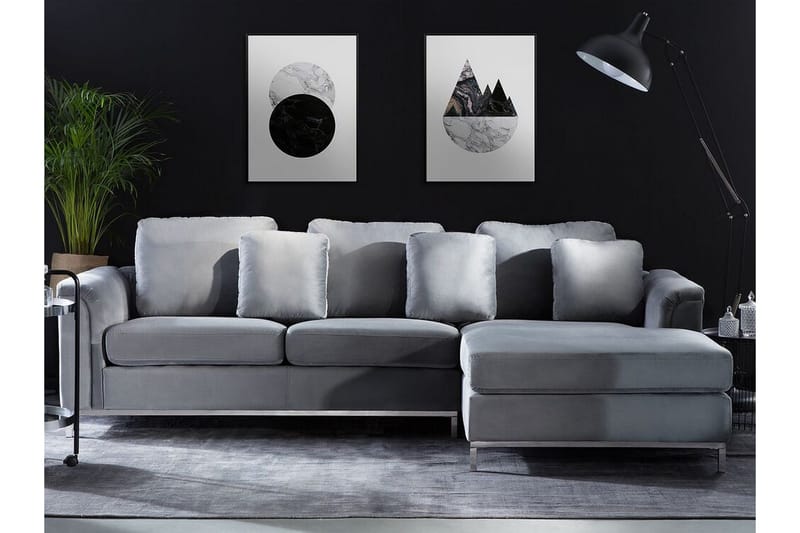Hjørnesofa 4-seter V med sovefunksjon grå OSLO - Grå - Møbler - Sofaer - Sovesofaer