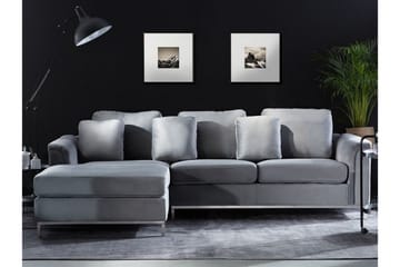 Hjørnesofa 4-seters H med sovefunksjon fløyelsgrå OSLO - Grå - Møbler - Sofaer - Sovesofaer