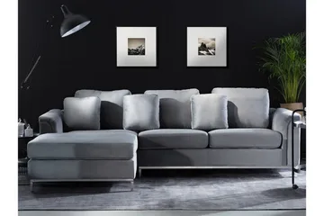 Hjørnesofa 4-seters H med sovefunksjon fløyelsgrå OSLO - Grå - Møbler - Sofaer - Sovesofaer