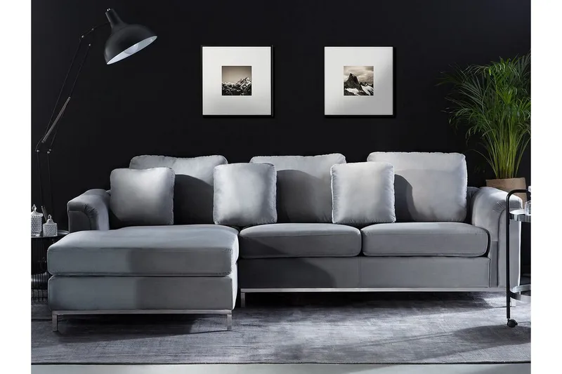 Hjørnesofa 4-seters H med sovefunksjon fløyelsgrå OSLO - Grå - Møbler - Sofaer - Sovesofaer