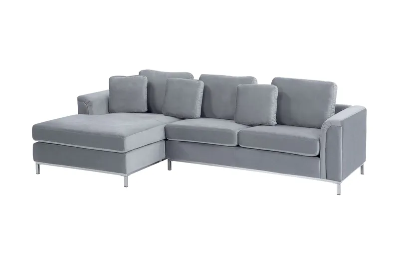 Hjørnesofa 4-seters H med sovefunksjon fløyelsgrå OSLO - Grå - Møbler - Sofaer - Sovesofaer