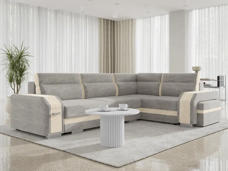 hjørnesofa Assan Nazar 225.03 + Nazar 225.01 Høyrevendt - grå, beige - Møbler - Sofaer - Sovesofaer