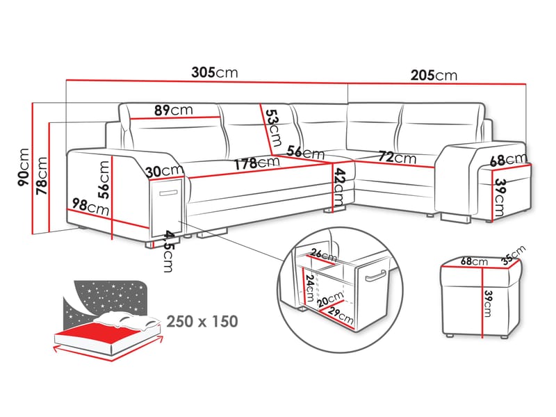 hjørnesofa Assan Nazar 225.03 + Nazar 225.01 Venstrevendt - grå, beige - Møbler - Sofaer - Sovesofaer