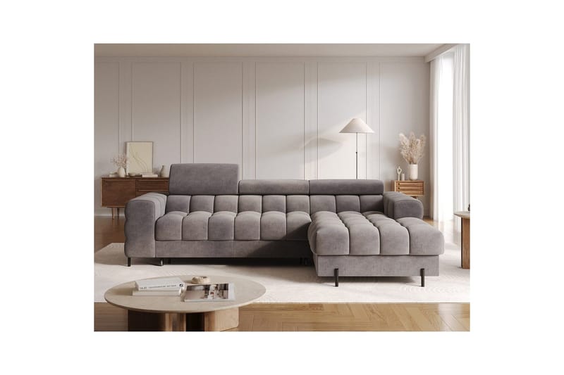 Hjørnesofa Eltap Felro 285x181x93 cm - Aura 04, Grå, Høyre - Møbler - Sofaer - Sovesofaer