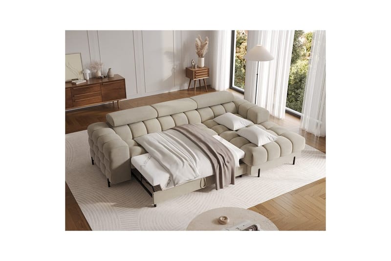 Hjørnesofa Eltap Felro 285x181x93 cm - Aura 18, Beige, Høyre - Møbler - Sofaer - Sovesofaer
