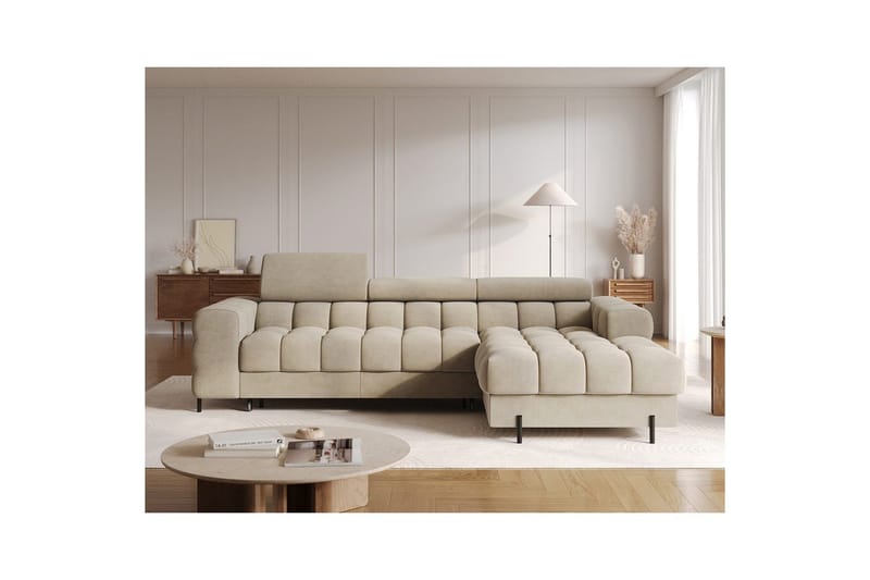 Hjørnesofa Eltap Felro 285x181x93 cm - Aura 18, Beige, Høyre - Møbler - Sofaer - Sovesofaer