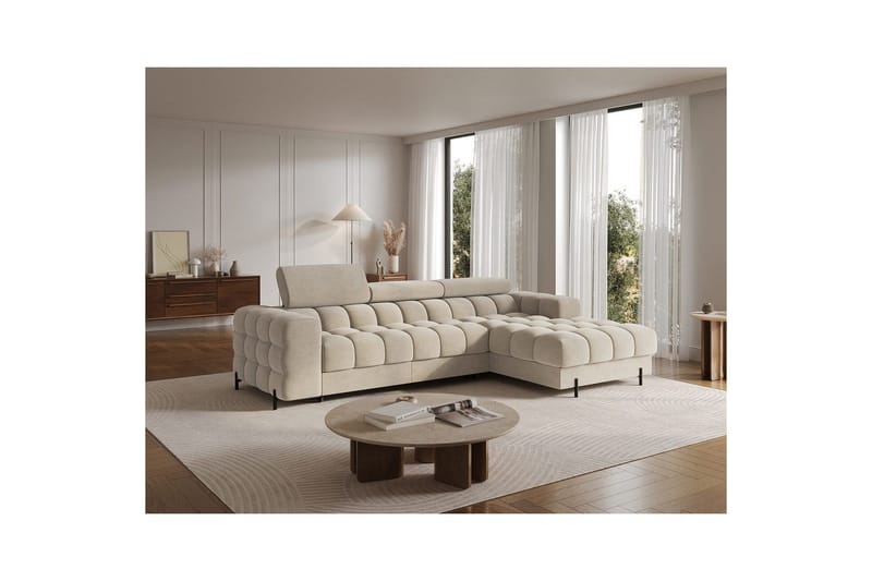 Hjørnesofa Eltap Felro 285x181x93 cm - Aura 18, Beige, Høyre - Møbler - Sofaer - Sovesofaer