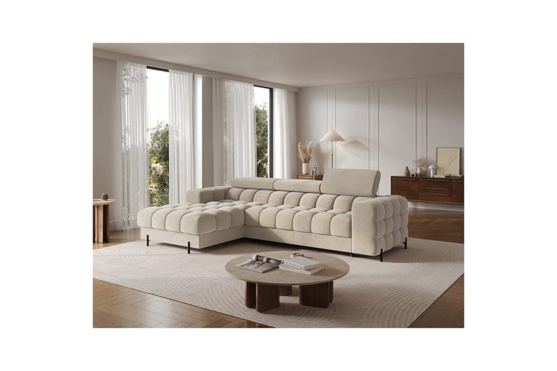 Hjørnesofa Eltap Felro 285x181x93 cm - Aura 18, Beige, Venstre - Møbler - Sofaer - Sovesofaer