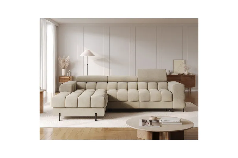 Hjørnesofa Eltap Felro 285x181x93 cm - Aura 18, Beige, Venstre - Møbler - Sofaer - Sovesofaer