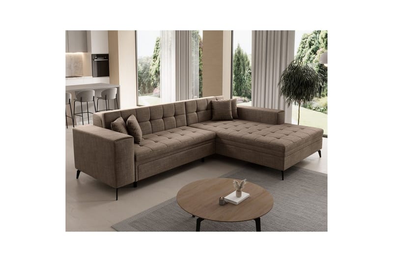 Hjørnesofa Eltap Solange 292x196x84 cm - Berlin 03, Beige, Høyre - Møbler - Sofaer - Sovesofaer