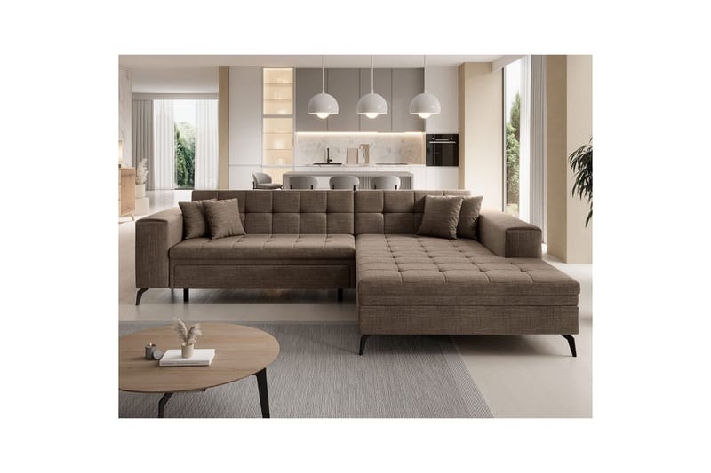 Hjørnesofa Eltap Solange 292x196x84 cm - Berlin 03, Beige, Høyre - Møbler - Sofaer - Sovesofaer
