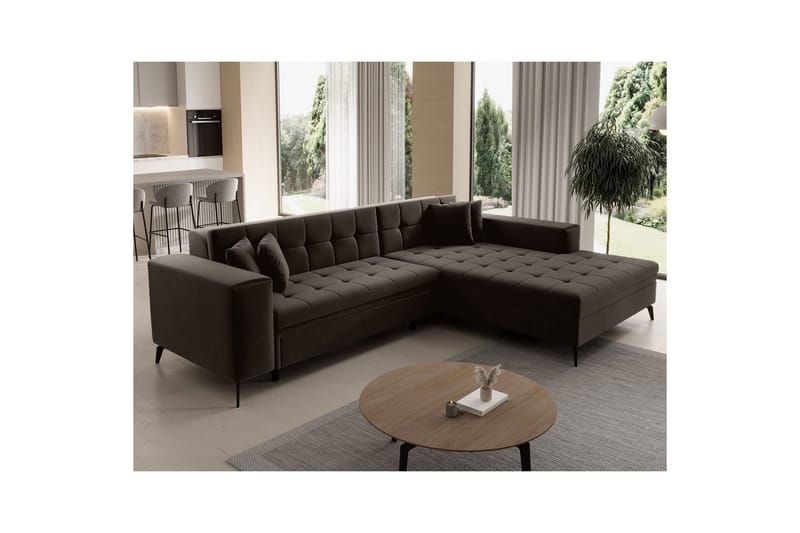 Hjørnesofa Eltap Solange 292x196x84 cm - Mat Velvet 29, Mørk brun, Høyre - Møbler - Sofaer - Sovesofaer