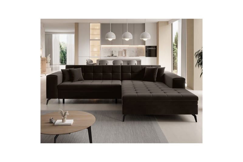 Hjørnesofa Eltap Solange 292x196x84 cm - Mat Velvet 29, Mørk brun, Høyre - Møbler - Sofaer - Sovesofaer