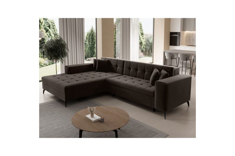 Hjørnesofa Eltap Solange 292x196x84 cm - Mat Velvet 29, Mørk brun, Venstre - Møbler - Sofaer - Sovesofaer