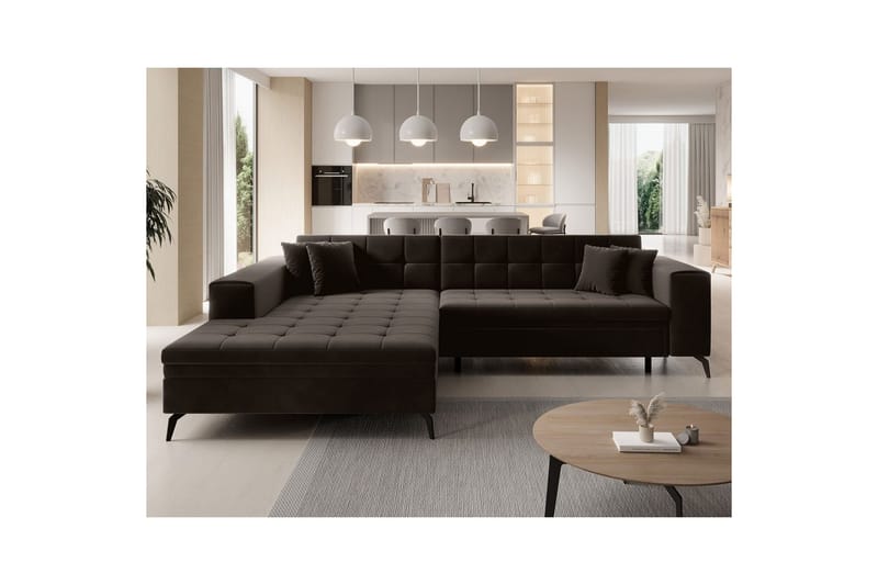 Hjørnesofa Eltap Solange 292x196x84 cm - Mat Velvet 29, Mørk brun, Venstre - Møbler - Sofaer - Sovesofaer