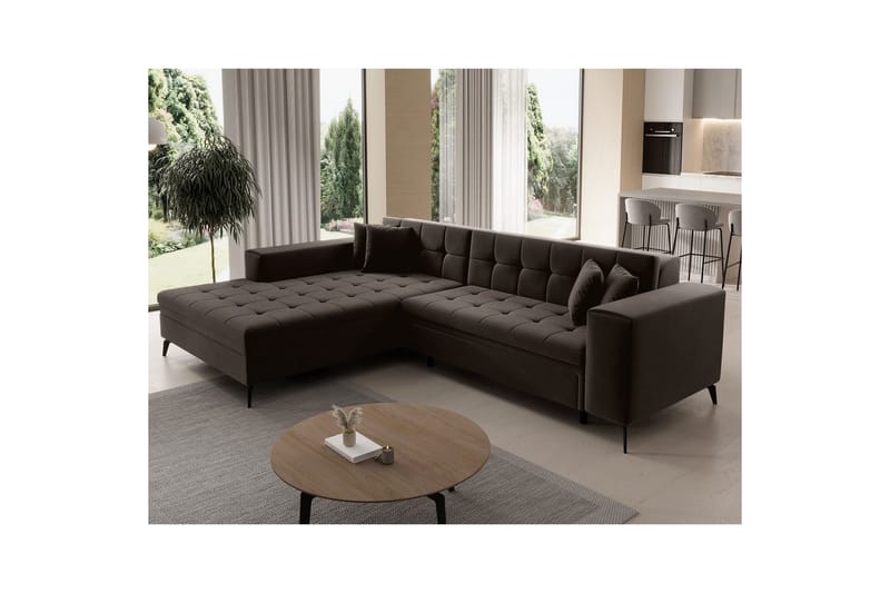 Hjørnesofa Eltap Solange 292x196x84 cm - Mat Velvet 29, Mørk brun, Venstre - Møbler - Sofaer - Sovesofaer
