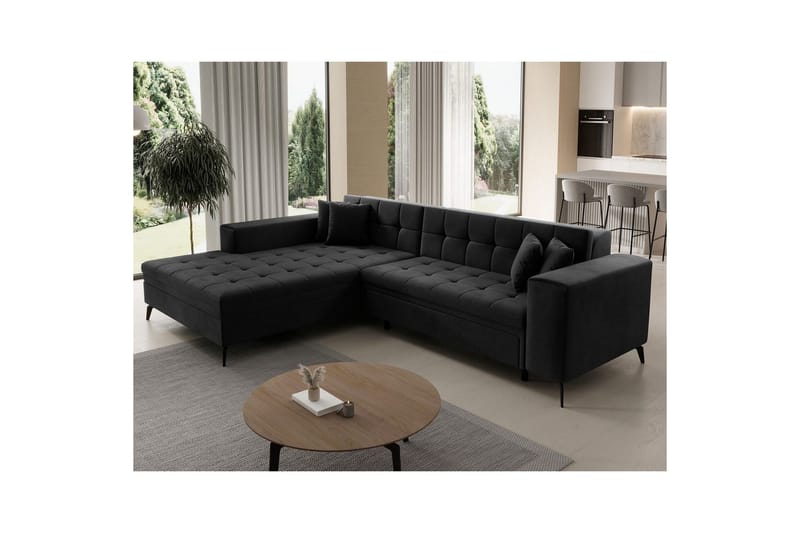 Hjørnesofa Eltap Solange 292x196x84 cm - Monolith 97, Mørk Grå, Venstre - Møbler - Sofaer - Sovesofaer