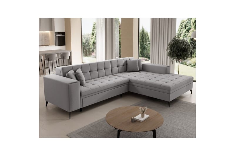 Hjørnesofa Eltap Solange 292x196x84 cm - Omega 02, Grå, Høyre - Møbler - Sofaer - Sovesofaer