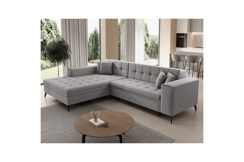 Hjørnesofa Eltap Solange 292x196x84 cm - Omega 02, Grå, Venstre - Møbler - Sofaer - Sovesofaer