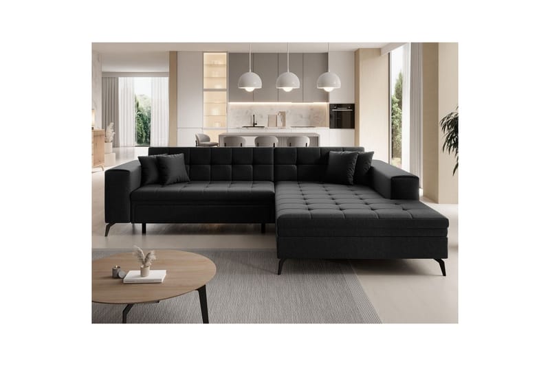 Hjørnesofa Eltap Solange 292x196x84 cm - Sawana 14, Svart, Høyre - Møbler - Sofaer - Sovesofaer