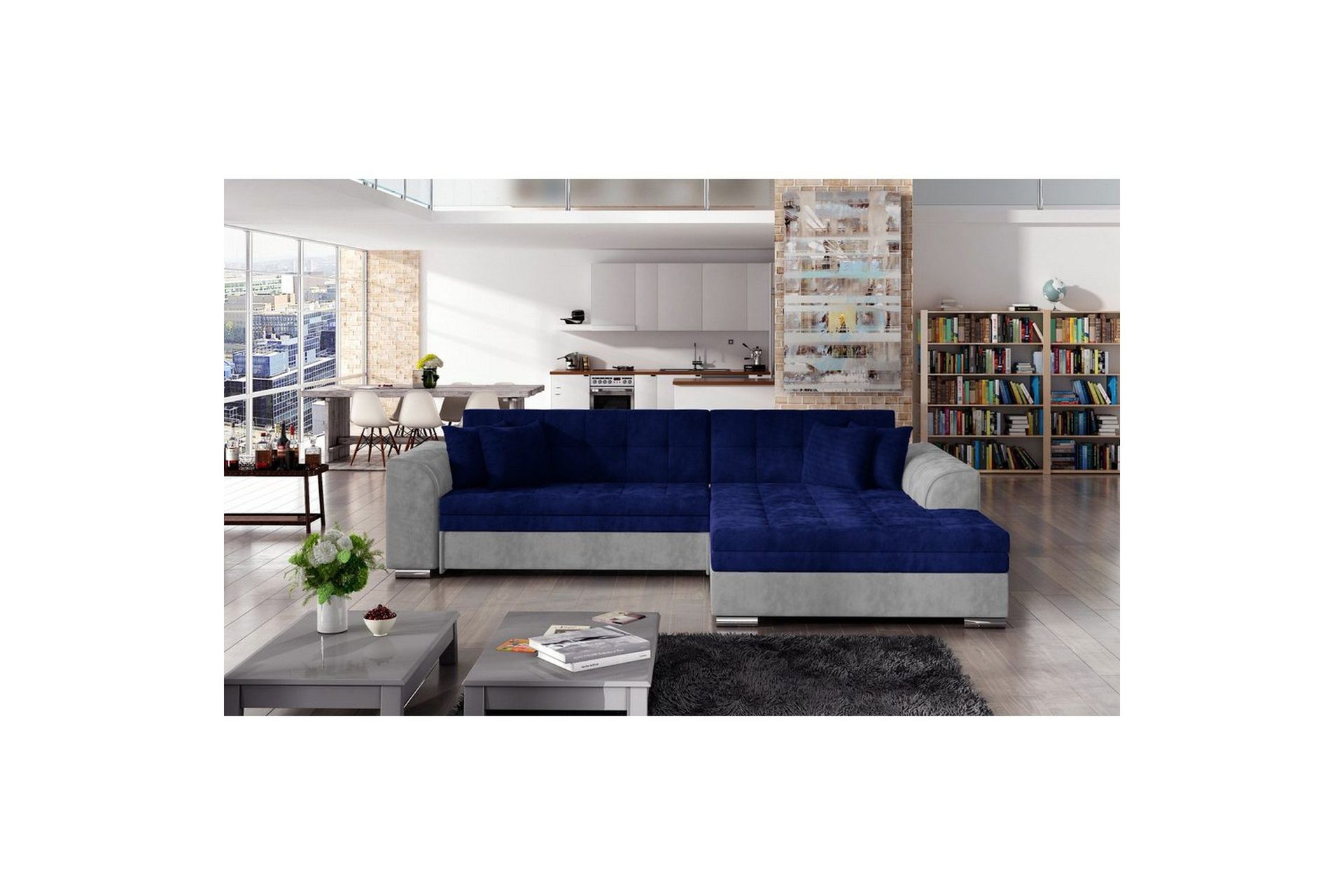 Hjørnesofa Eltap Sorento 296x194x78 cm - Kronos 09, Paros 05, Mørk Blå, Høyre