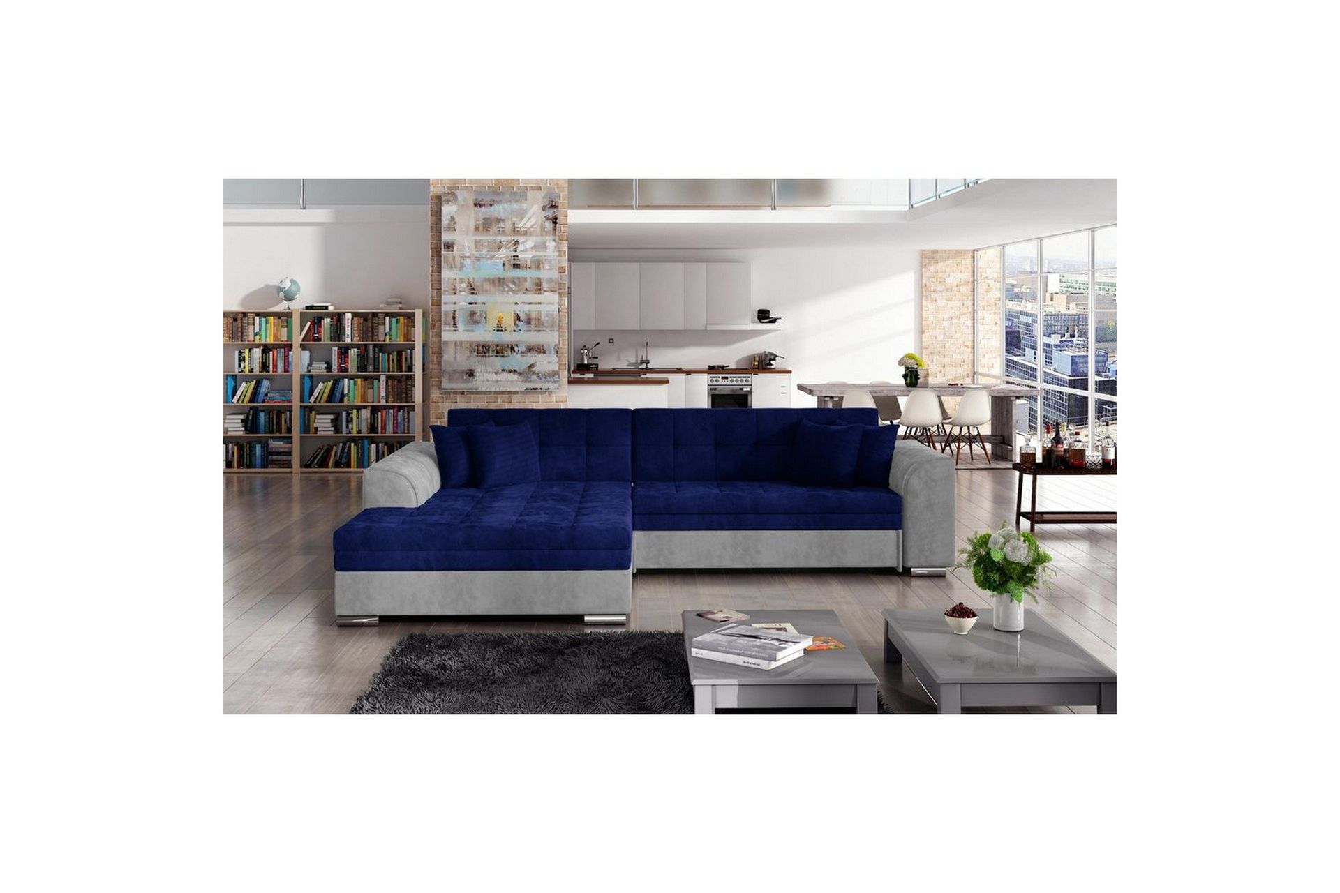 Hjørnesofa Eltap Sorento 296x194x78 cm - Kronos 09, Paros 05, Mørk Blå, Venstre
