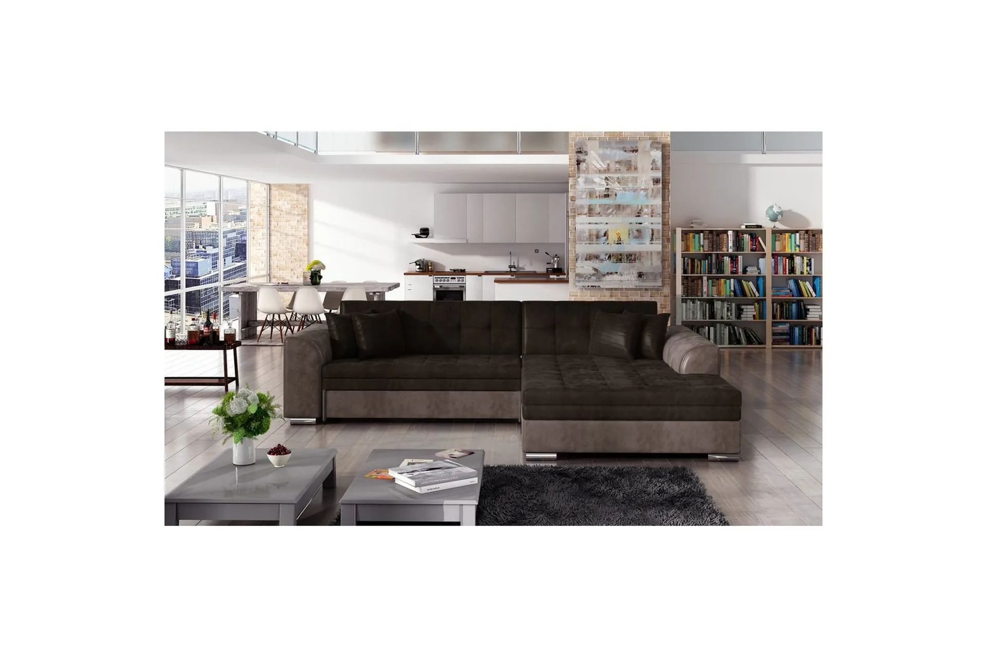 Hjørnesofa Eltap Sorento 296x194x78 cm - Monolith 29, Monolith 09, Mørk Brun, Høyre