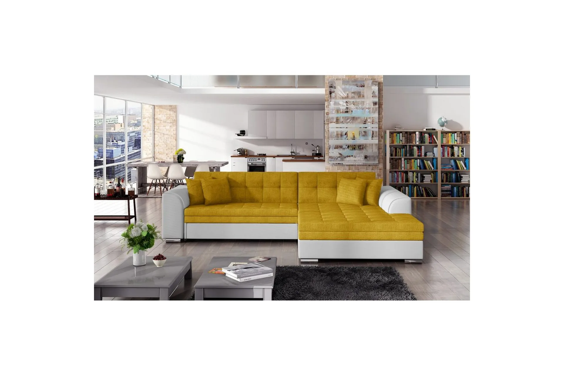 Hjørnesofa Eltap Sorento 296x194x78 cm - Omega 68, Myk 17, Gul, Høyre