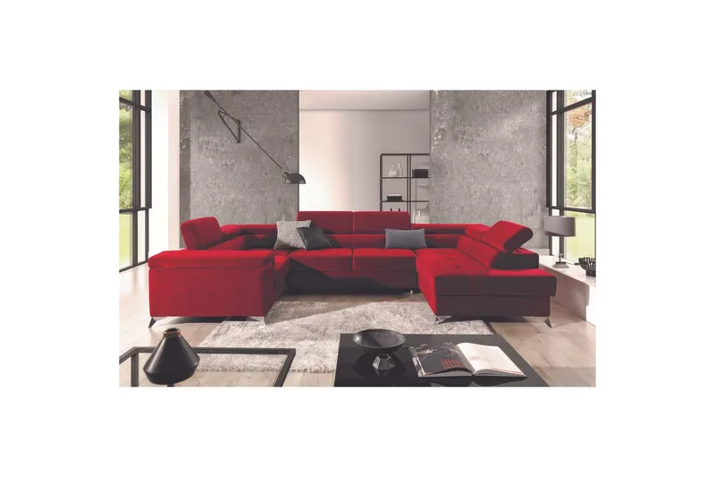 Hjørnesofa Eltap Thiago 342x208x88 cm - Kronos 02, Rød, Høyre - Møbler - Sofaer - Sovesofaer