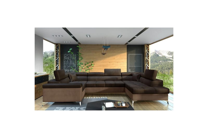 Hjørnesofa Eltap Thiago 342x208x88 cm - Monolith 29, Monolith 09, Brun, Høyre - Møbler - Sofaer - Sovesofaer