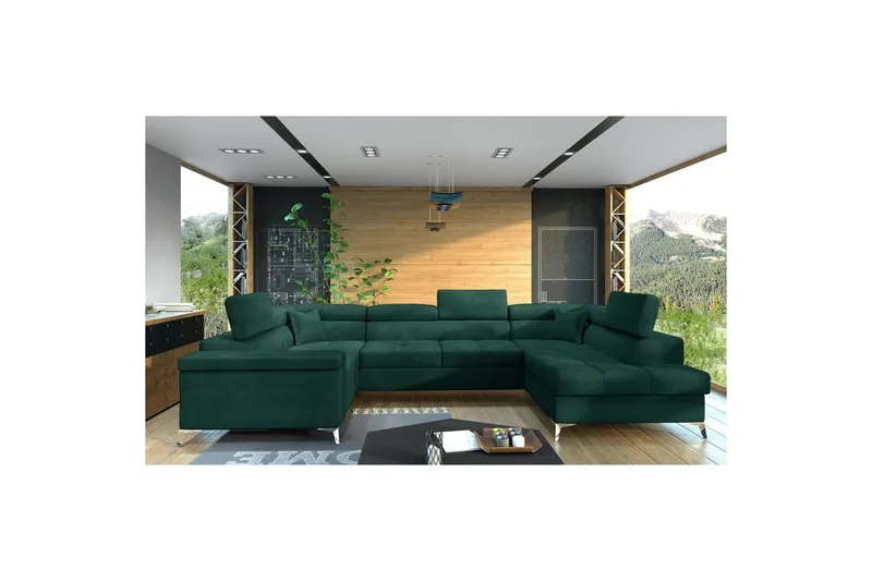 Hjørnesofa Eltap Thiago 342x208x88 cm - Monolith 37, Grønn, Høyre - Møbler - Sofaer - Sovesofaer