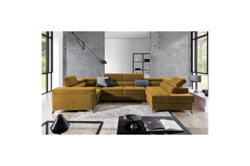 Hjørnesofa Eltap Thiago 342x208x88 cm - Monolith 48, Gul, Høyre - Møbler - Sofaer - Sovesofaer
