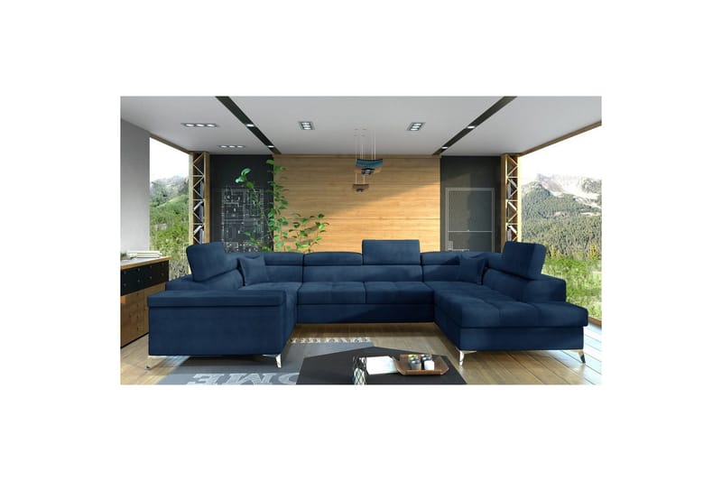Hjørnesofa Eltap Thiago 342x208x88 cm - Monolith 77, Blå, Høyre - Møbler - Sofaer - Sovesofaer