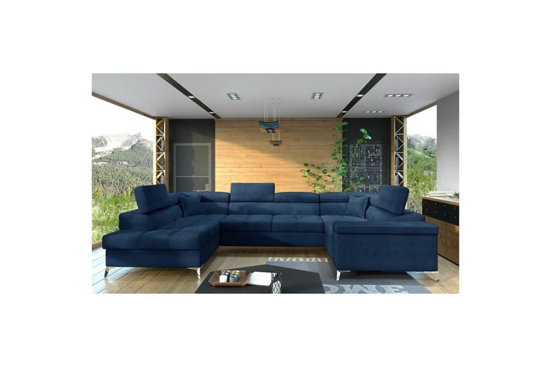 Hjørnesofa Eltap Thiago 342x208x88 cm - Monolith 77, Blå, Venstre - Møbler - Sofaer - Sovesofaer
