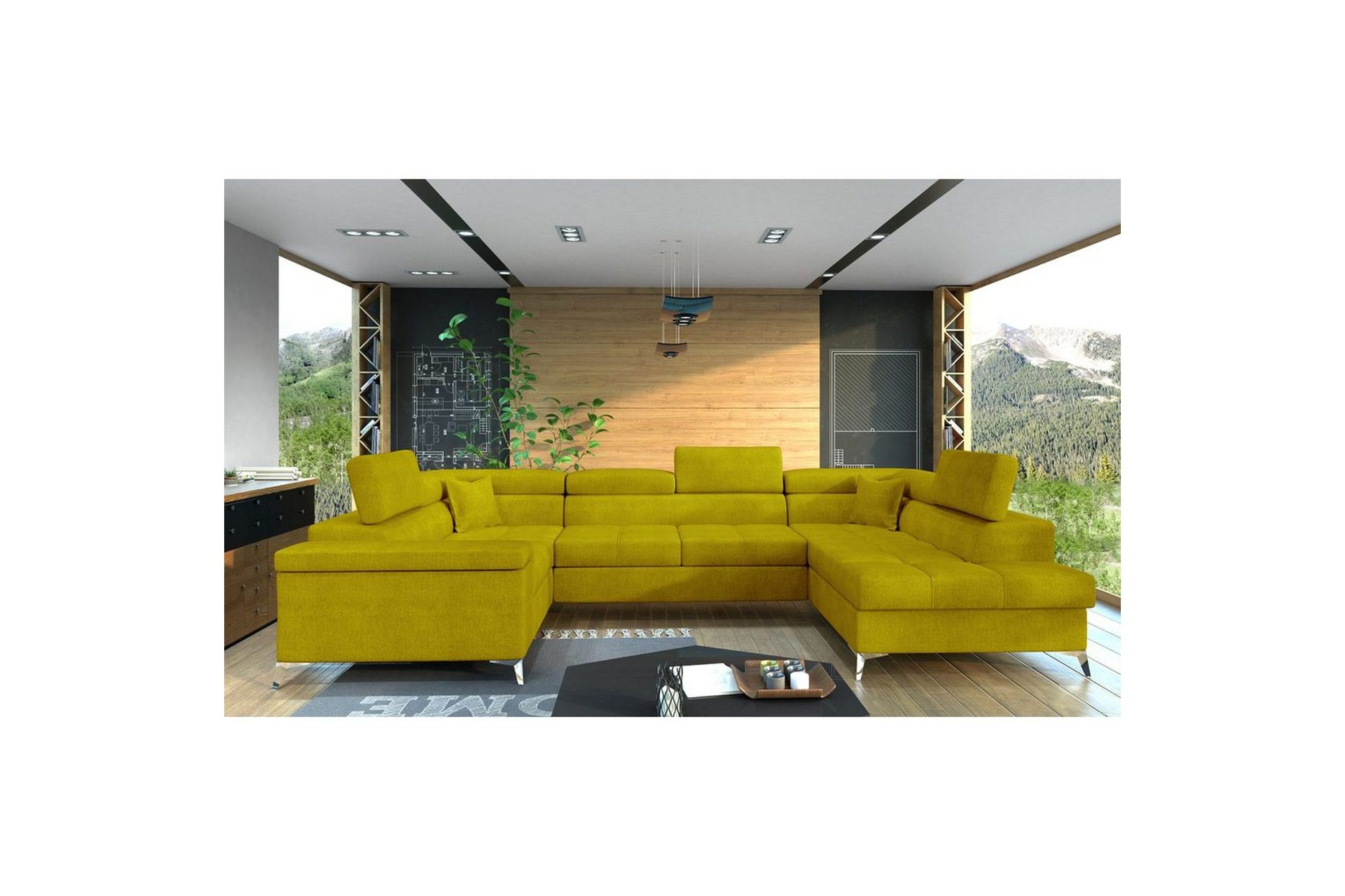 Hjørnesofa Eltap Thiago 342x208x88 cm - Omega 68, Gul, Høyre