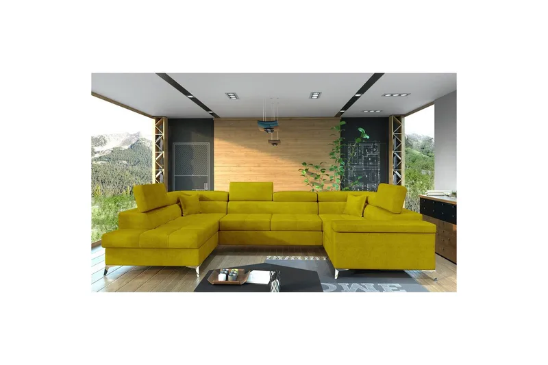 Hjørnesofa Eltap Thiago 342x208x88 cm - Omega 68, Gul, Venstre - Møbler - Sofaer - Sovesofaer