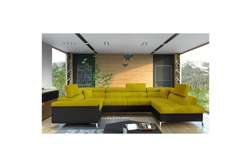 Hjørnesofa Eltap Thiago 342x208x88 cm - Omega 68, Myk 11, Gul, Høyre - Møbler - Sofaer - Sovesofaer