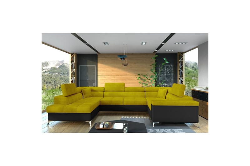 Hjørnesofa Eltap Thiago 342x208x88 cm - Omega 68, Myk 11, Gul, Venstre - Møbler - Sofaer - Sovesofaer