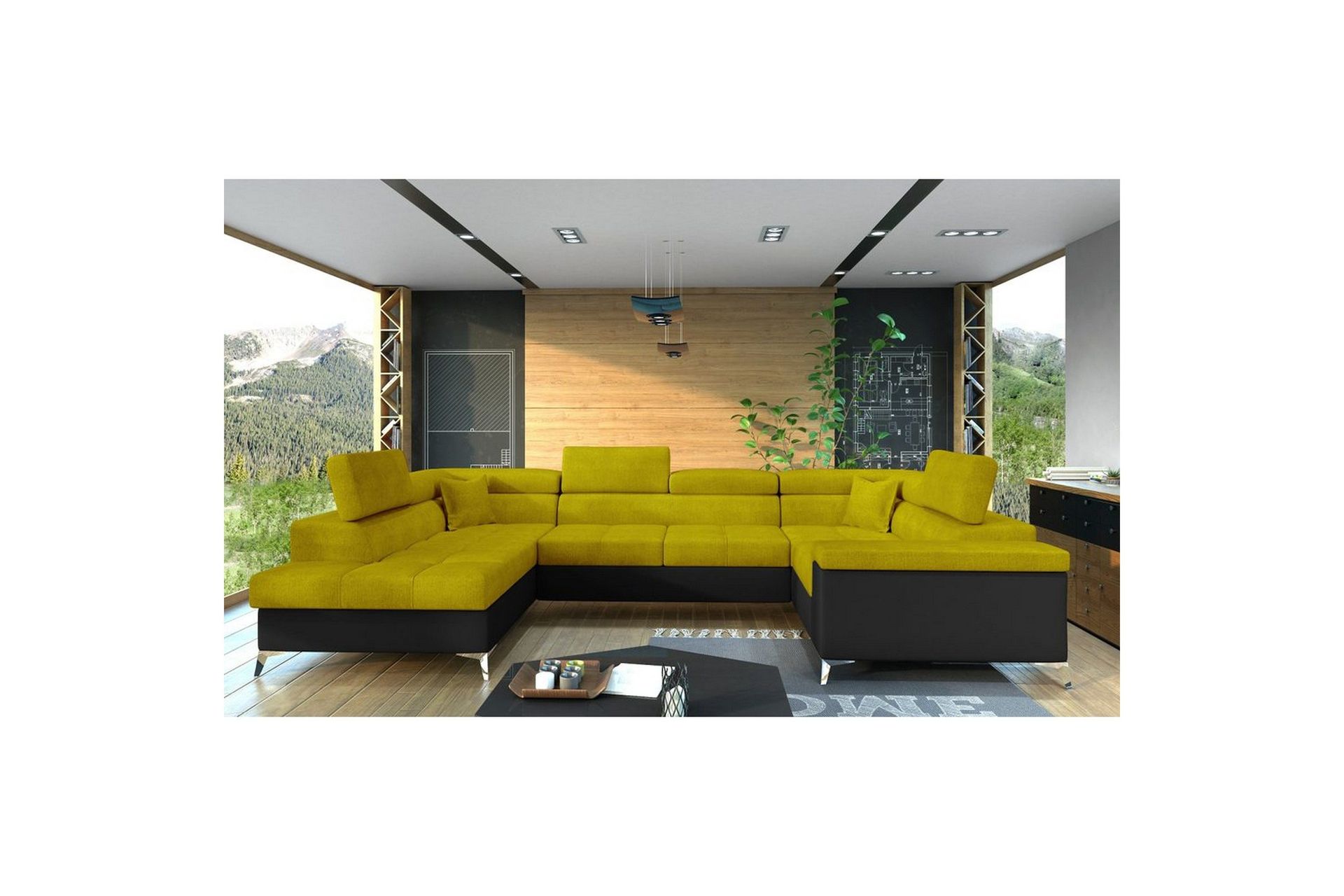 Hjørnesofa Eltap Thiago 342x208x88 cm - Omega 68, Myk 11, Gul, Venstre