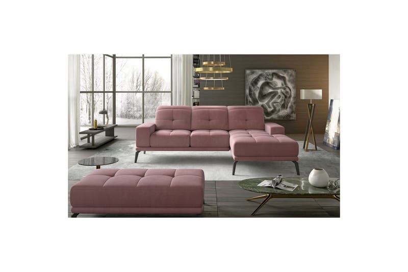 Hjørnesofa Eltap Torrense 265x175x98 cm - Mat Velvet 63, Rosa, Høyre - Møbler - Sofaer - Sovesofaer