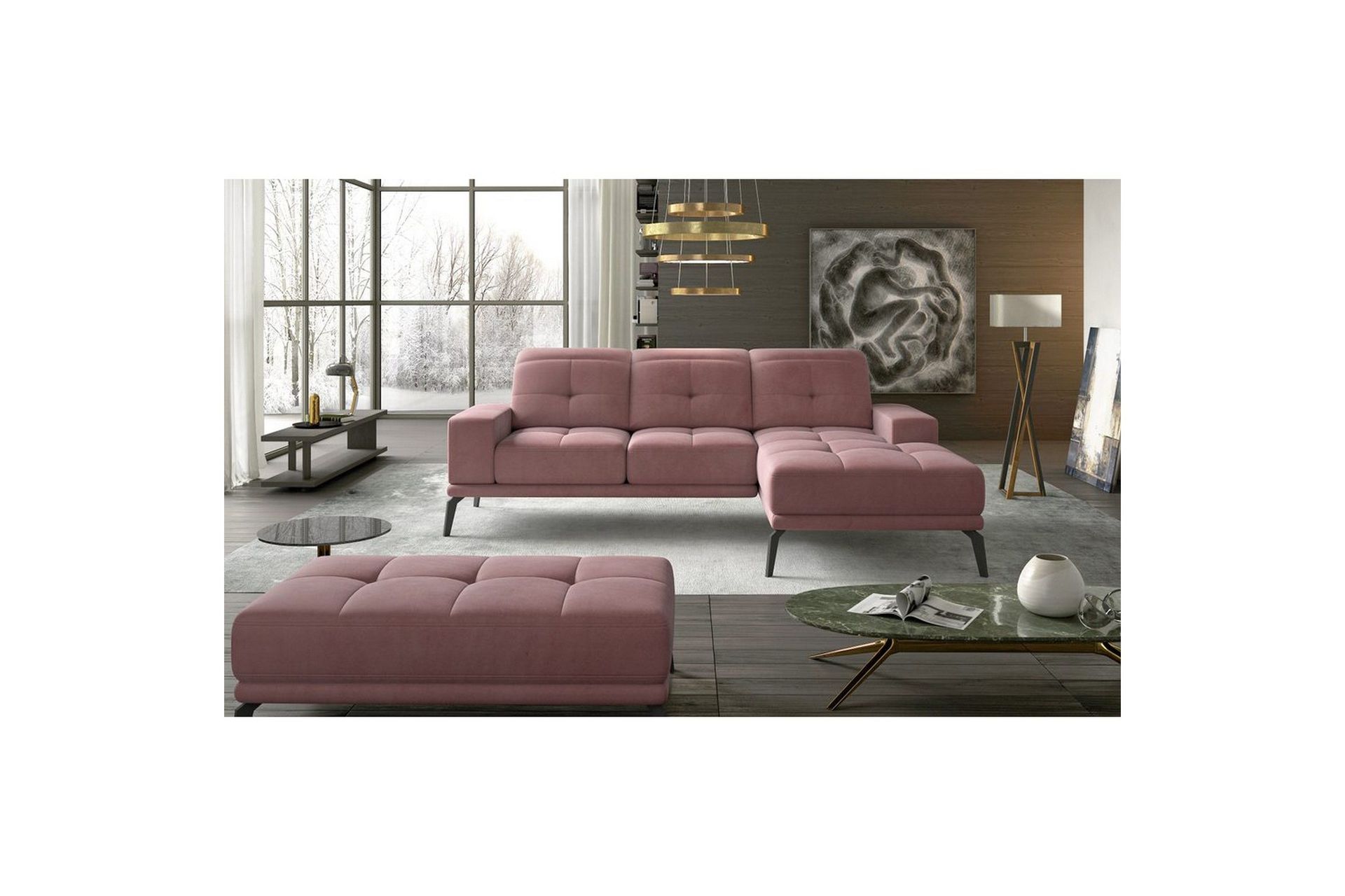 Hjørnesofa Eltap Torrense 265x175x98 cm - Mat Velvet 63, Rosa, Høyre