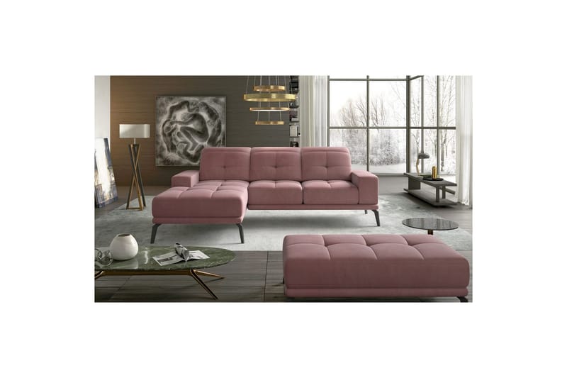 Hjørnesofa Eltap Torrense 265x175x98 cm - Mat Velvet 63, Rosa, Venstre - Møbler - Sofaer - Sovesofaer