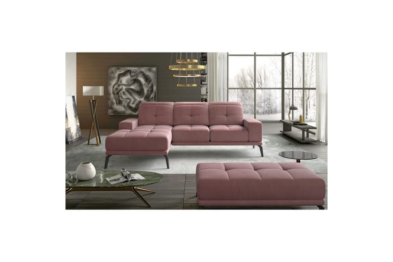 Hjørnesofa Eltap Torrense 265x175x98 cm, Mat Velvet 63, Rosa, Venstre