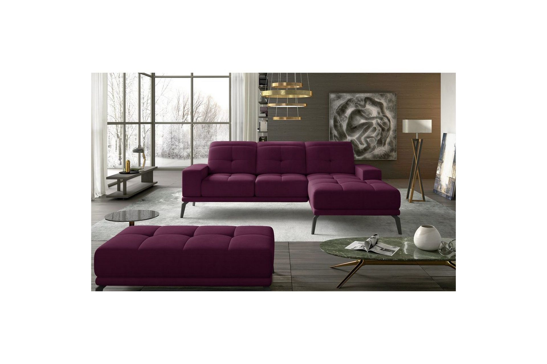 Hjørnesofa Eltap Torrense 265x175x98 cm - Mat Velvet 68, Lilla, Høyre