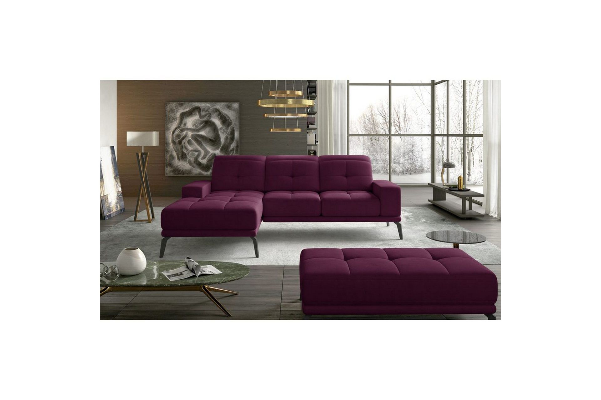 Hjørnesofa Eltap Torrense 265x175x98 cm - Mat Velvet 68, Lilla, Venstre